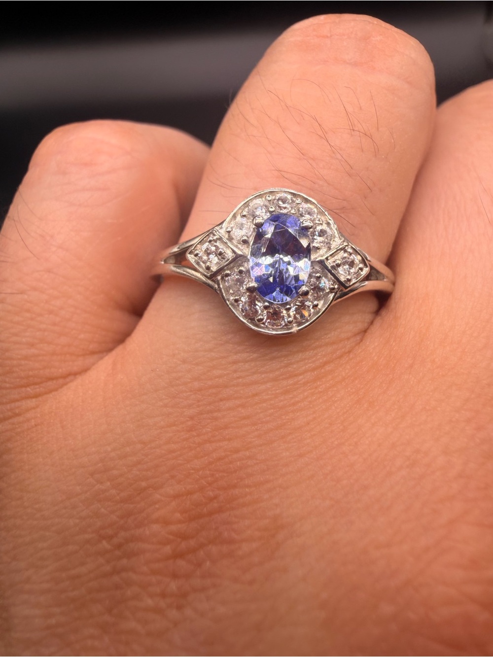 925 Sterling Silver Tanzanite & White Topaz Ring Size 10.
